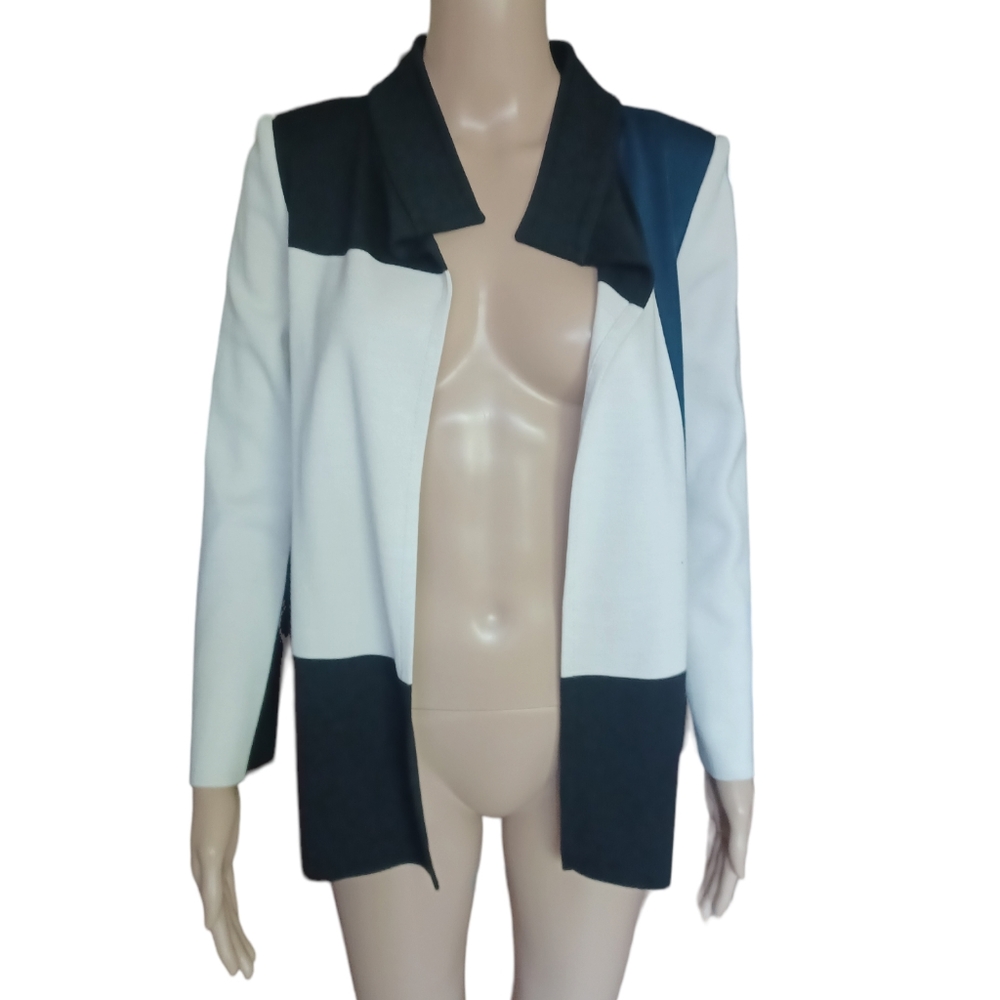 ST. JOHN Womens Multicolor Open Front Jacket Colorblock Knit Wool Blend Size 4